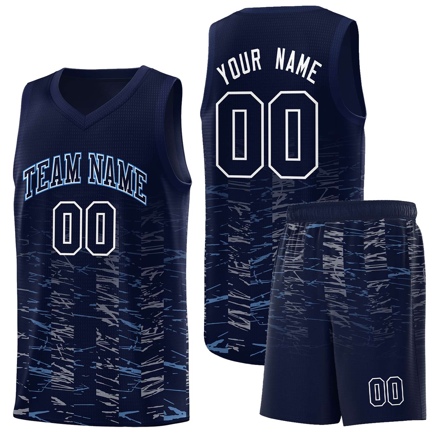 Custom Navy White Personalized Scratches Pattern Sports Uniform Basketball Jersey