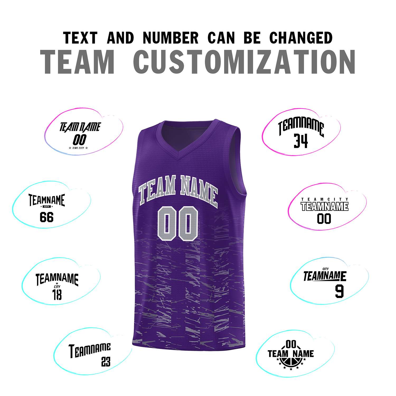 Custom Purple Gray Personalized Scratches Pattern Sports Uniform Basketball Jersey