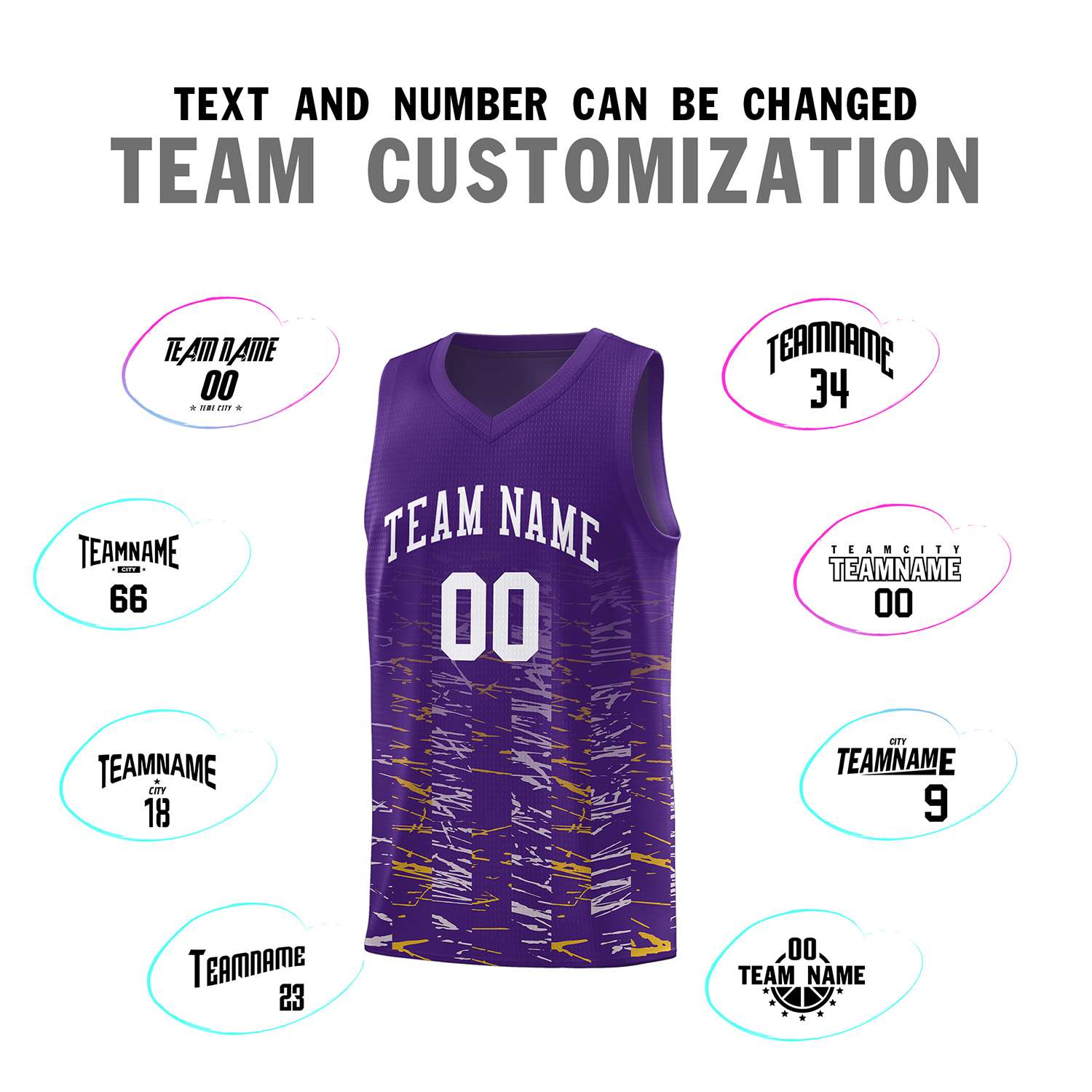 Custom Purple White Personalized Scratches Pattern Sports Uniform Basketball Jersey