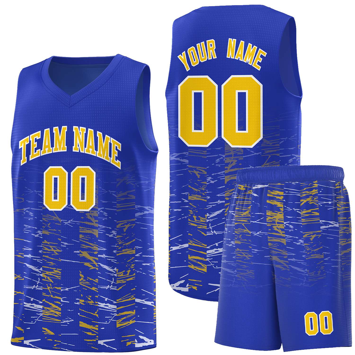 Custom Royal Gold Personalized Scratches Pattern Sports Uniform Basketball Jersey