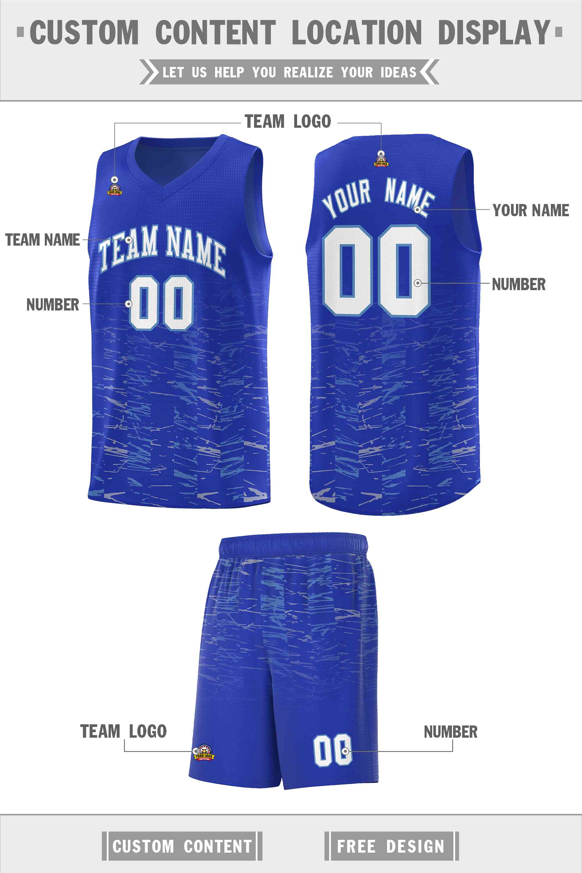 Custom Royal White Personalized Scratches Pattern Sports Uniform Basketball Jersey