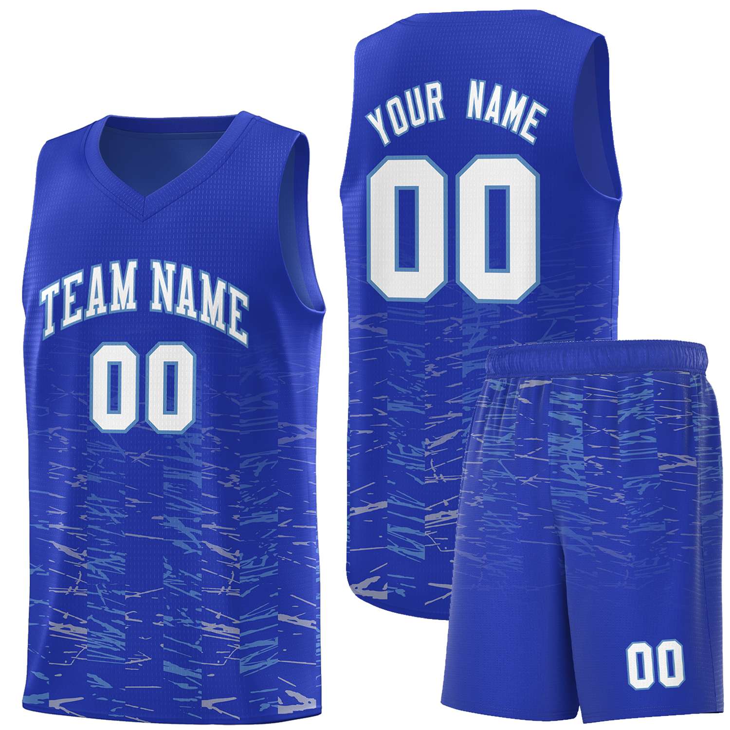 Custom Royal White Personalized Scratches Pattern Sports Uniform Basketball Jersey