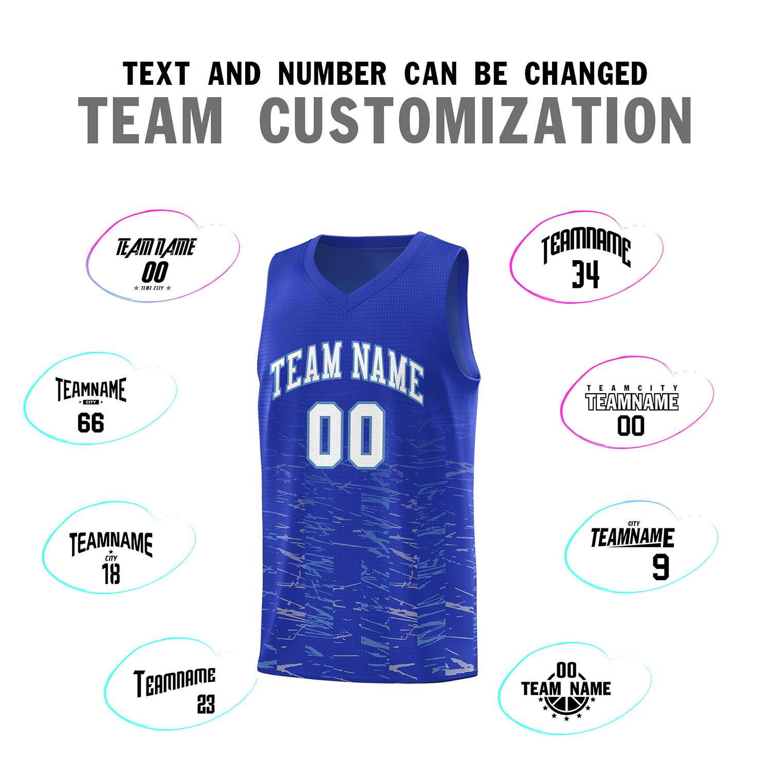 Custom Royal White Personalized Scratches Pattern Sports Uniform Basketball Jersey