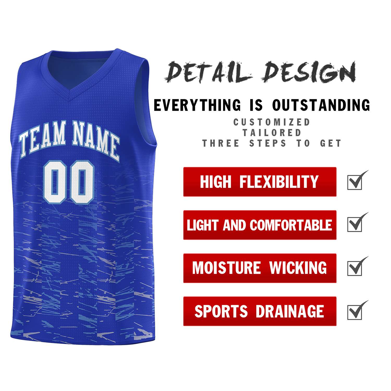 Custom Royal White Personalized Scratches Pattern Sports Uniform Basketball Jersey