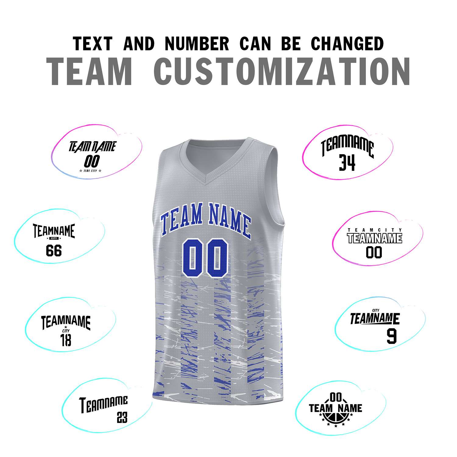 Custom Gray Royal Personalized Scratches Pattern Sports Uniform Basketball Jersey