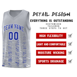 Custom Gray Royal Personalized Scratches Pattern Sports Uniform Basketball Jersey