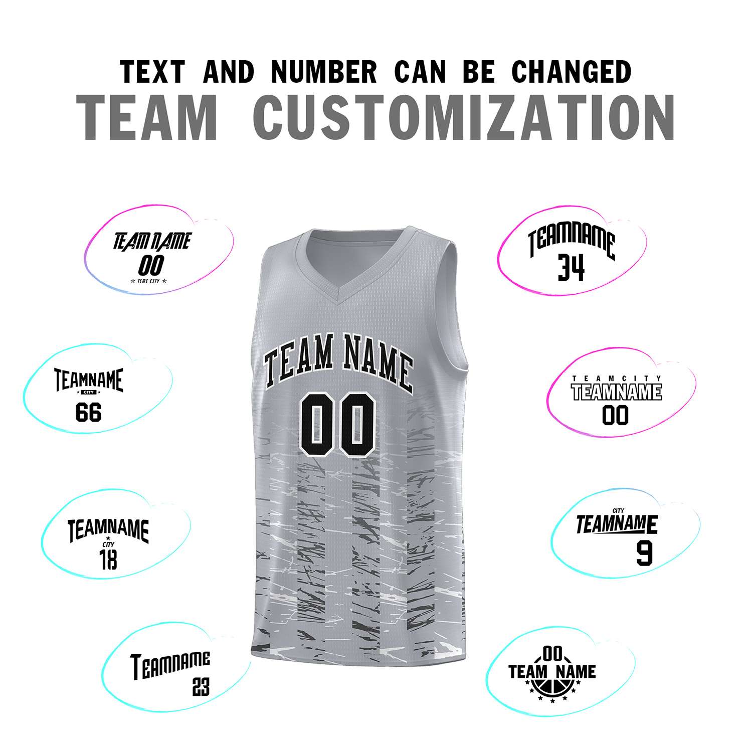 Custom Gray Black Personalized Scratches Pattern Sports Uniform Basketball Jersey