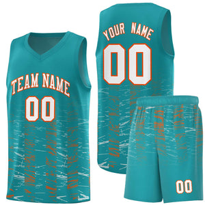 Custom Aqua White Personalized Scratches Pattern Sports Uniform Basketball Jersey