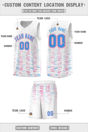 Custom White Powder Blue Personalized Scratches Pattern Sports Uniform Basketball Jersey