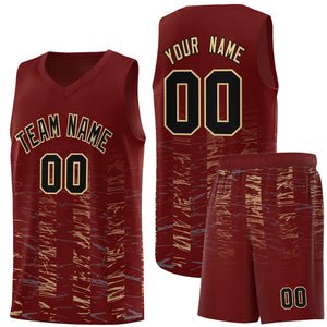 Custom Crimson Black Personalized Scratches Pattern Sports Uniform Basketball Jersey