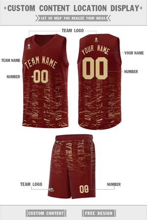 Custom Crimson Khaki Personalized Scratches Pattern Sports Uniform Basketball Jersey