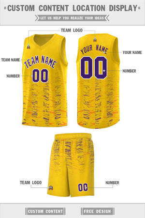 Custom Yellow Purple Personalized Scratches Pattern Sports Uniform Basketball Jersey