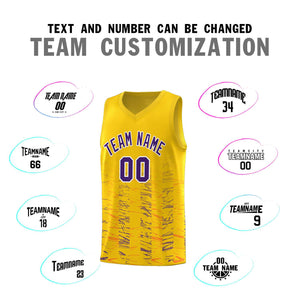 Custom Yellow Purple Personalized Scratches Pattern Sports Uniform Basketball Jersey