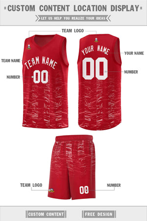 Custom Red White Personalized Scratches Pattern Sports Uniform Basketball Jersey