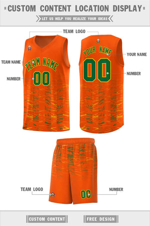 Custom Orange Kelly Green Personalized Scratches Pattern Sports Uniform Basketball Jersey