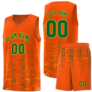 Custom Orange Kelly Green Personalized Scratches Pattern Sports Uniform Basketball Jersey