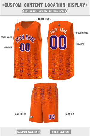 Custom Orange Purple Personalized Scratches Pattern Sports Uniform Basketball Jersey