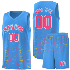 Custom Powder Blue Pink Personalized Scratches Pattern Sports Uniform Basketball Jersey