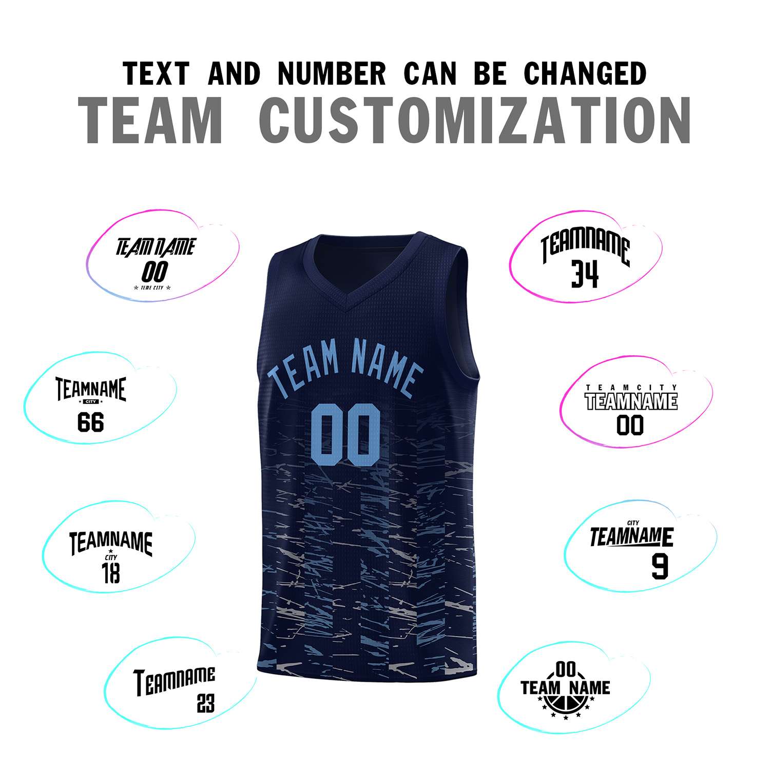 Custom Navy Light Blue Personalized Scratches Pattern Sports Uniform Basketball Jersey