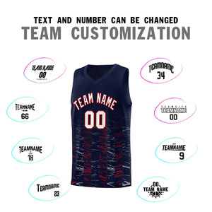 Custom Navy White Personalized Scratches Pattern Sports Uniform Basketball Jersey