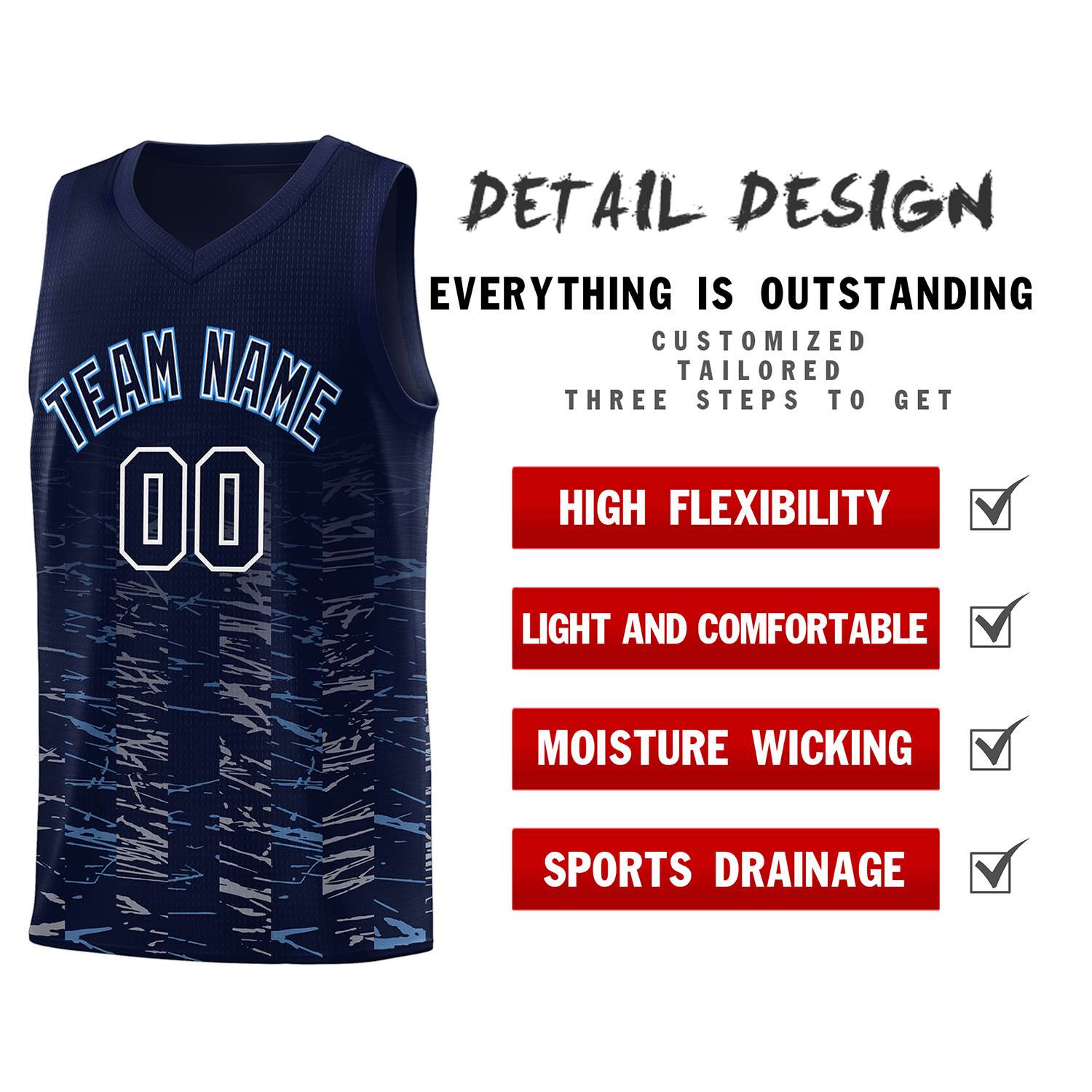 Custom Navy White Personalized Scratches Pattern Sports Uniform Basketball Jersey