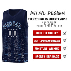 Custom Navy White Personalized Scratches Pattern Sports Uniform Basketball Jersey