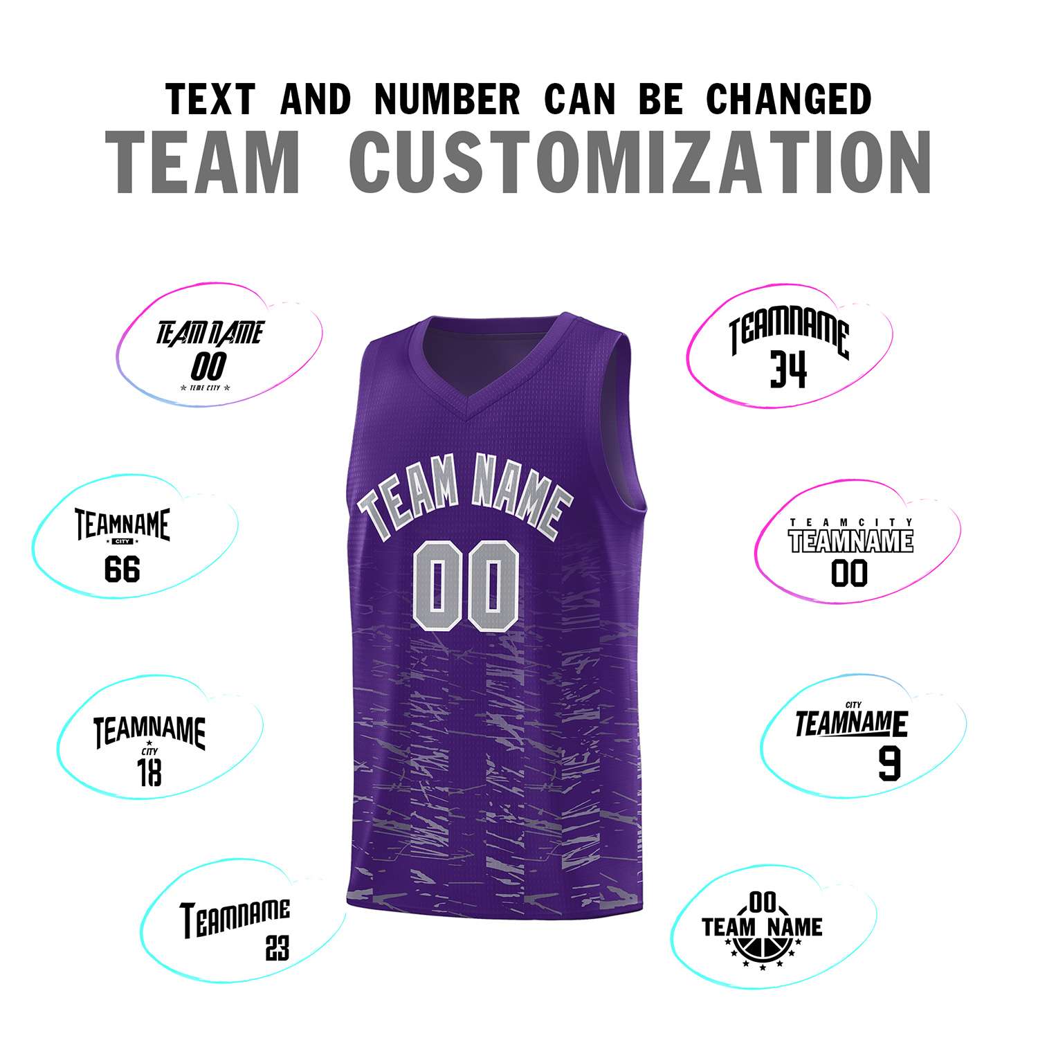 Custom Purple Gray Personalized Scratches Pattern Sports Uniform Basketball Jersey