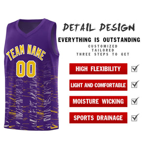 Custom Purple Gold Personalized Scratches Pattern Sports Uniform Basketball Jersey