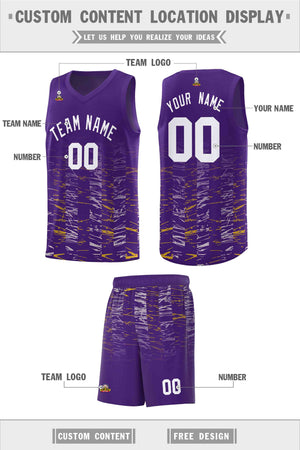 Custom Purple White Personalized Scratches Pattern Sports Uniform Basketball Jersey