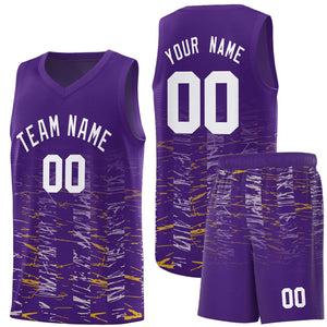 Custom Purple White Personalized Scratches Pattern Sports Uniform Basketball Jersey