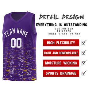 Custom Purple White Personalized Scratches Pattern Sports Uniform Basketball Jersey