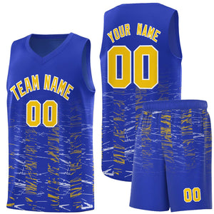 Custom Royal Gold Personalized Scratches Pattern Sports Uniform Basketball Jersey