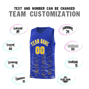 Custom Royal Gold Personalized Scratches Pattern Sports Uniform Basketball Jersey