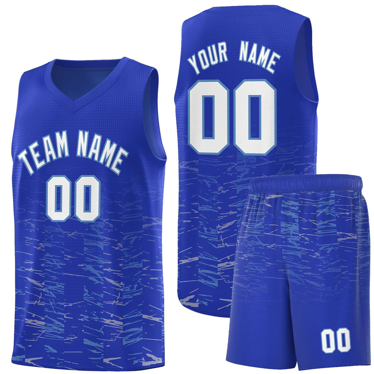 Custom Royal White Personalized Scratches Pattern Sports Uniform Basketball Jersey