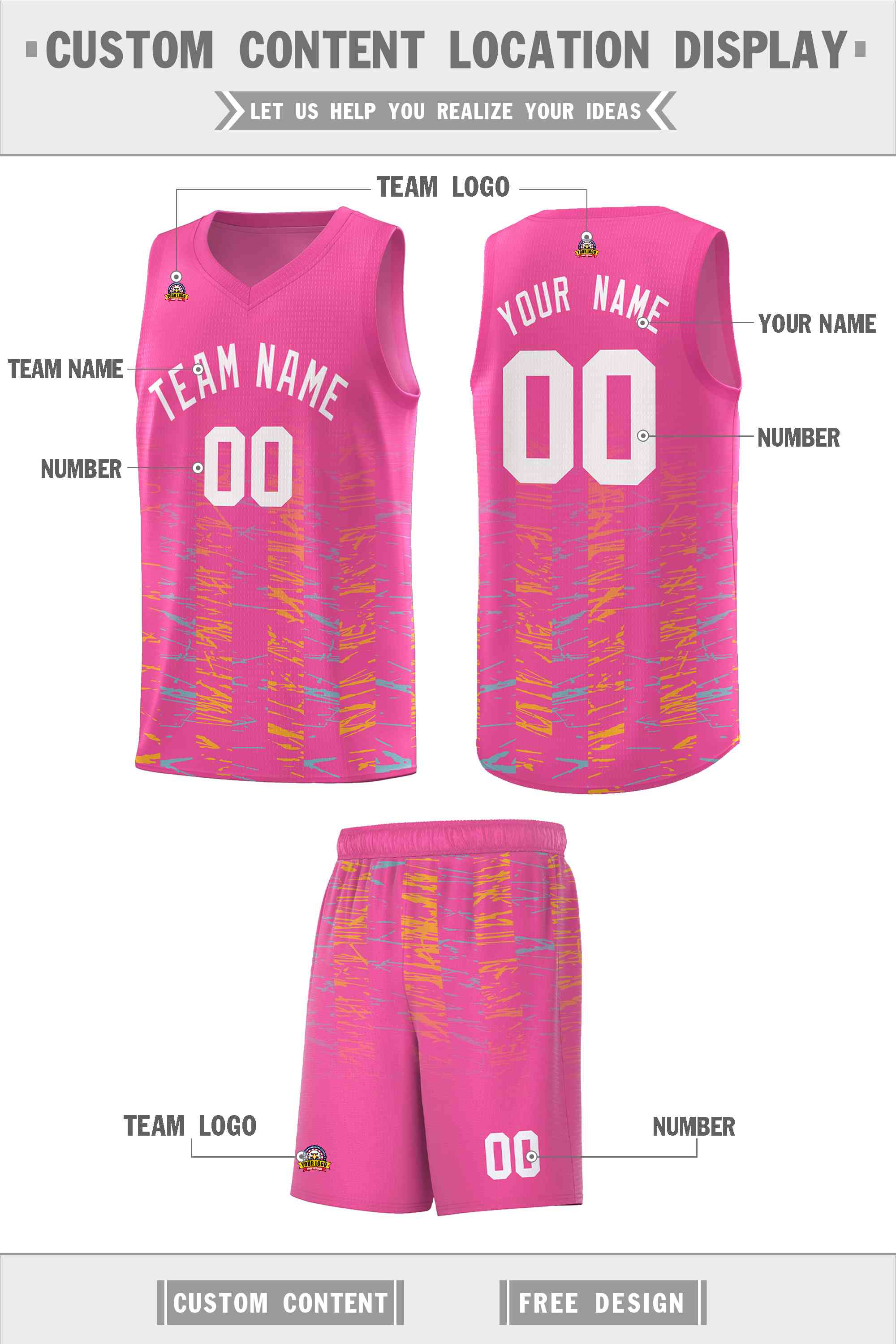 Custom Pink White Personalized Scratches Pattern Sports Uniform Basketball Jersey