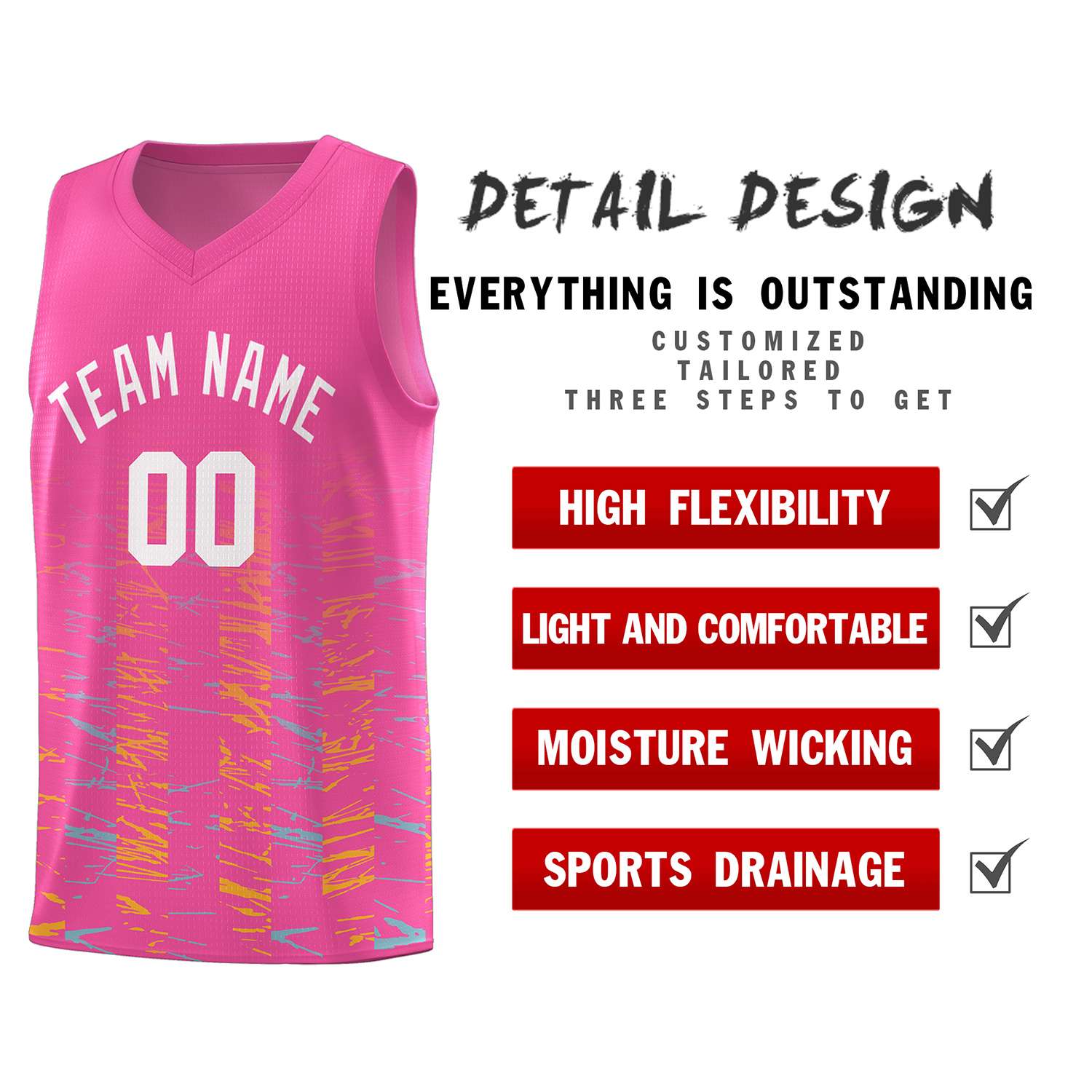 Custom Pink White Personalized Scratches Pattern Sports Uniform Basketball Jersey