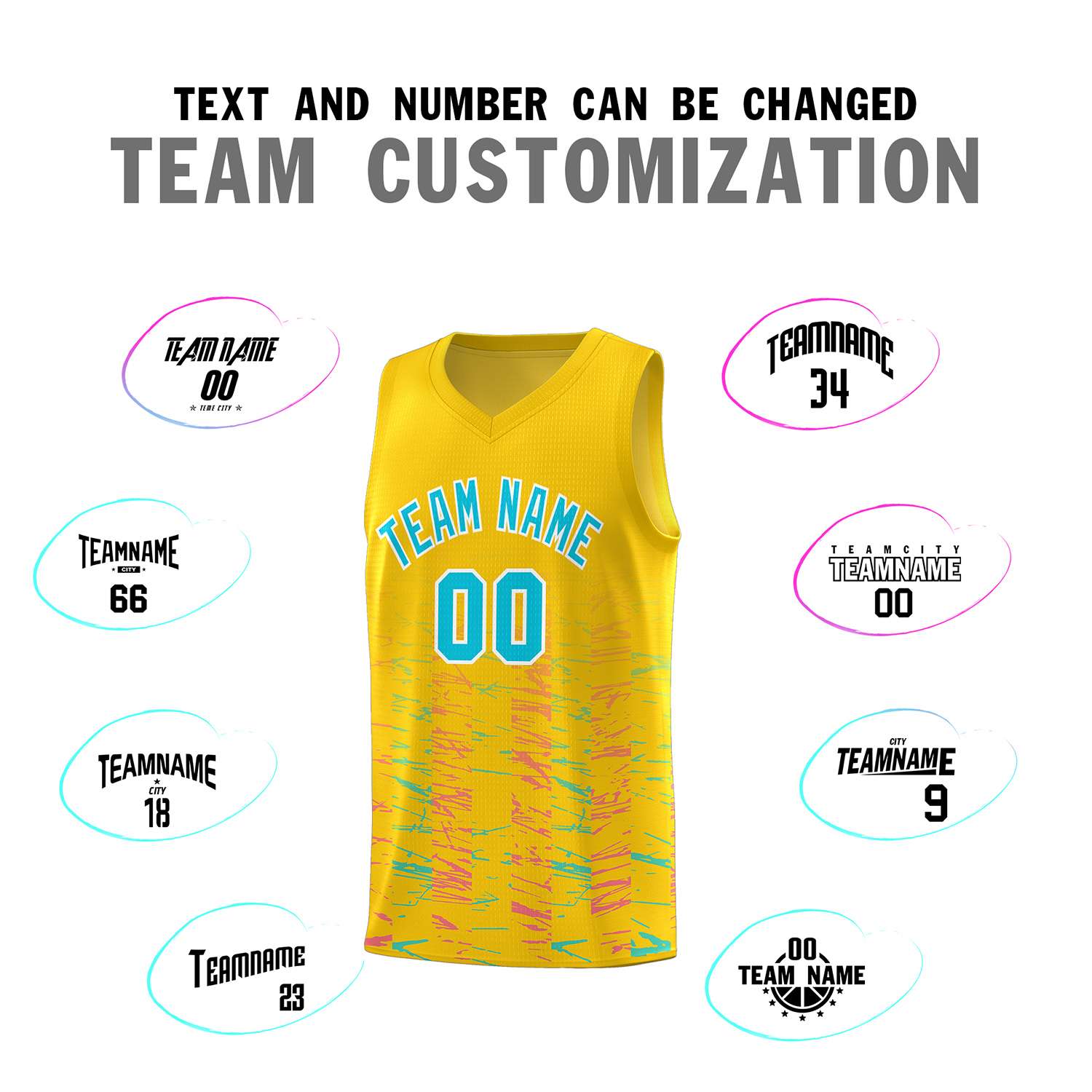 Custom Gold Sky Blue Personalized Scratches Pattern Sports Uniform Basketball Jersey