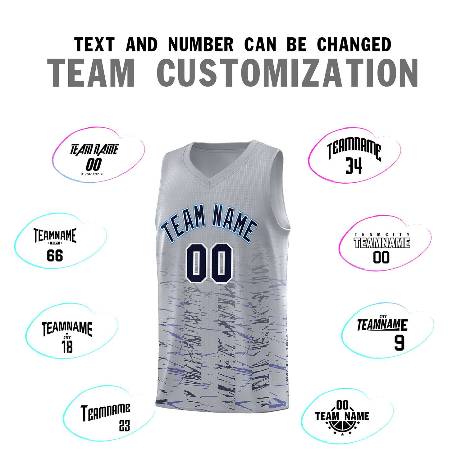 Custom Gray Navy Personalized Scratches Pattern Sports Uniform Basketball Jersey