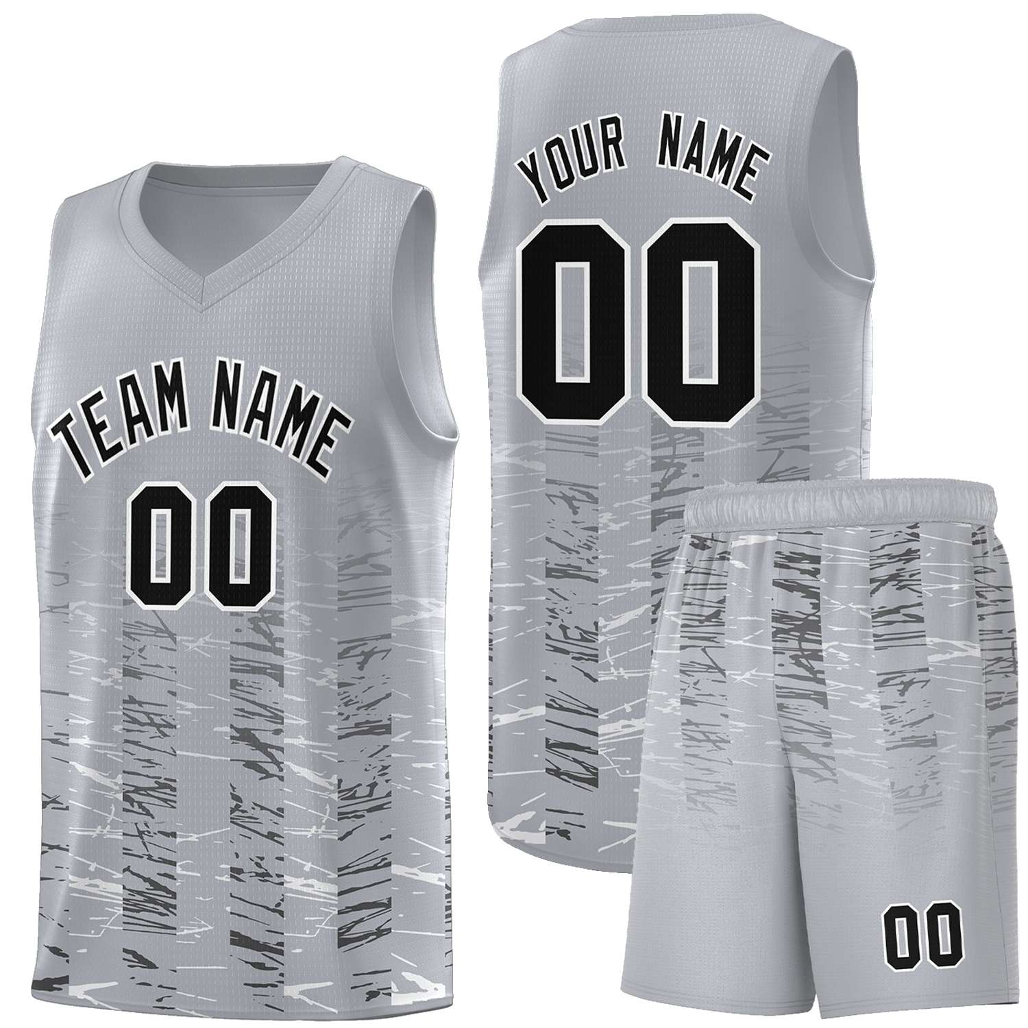 Custom Gray Black Personalized Scratches Pattern Sports Uniform Basketball Jersey