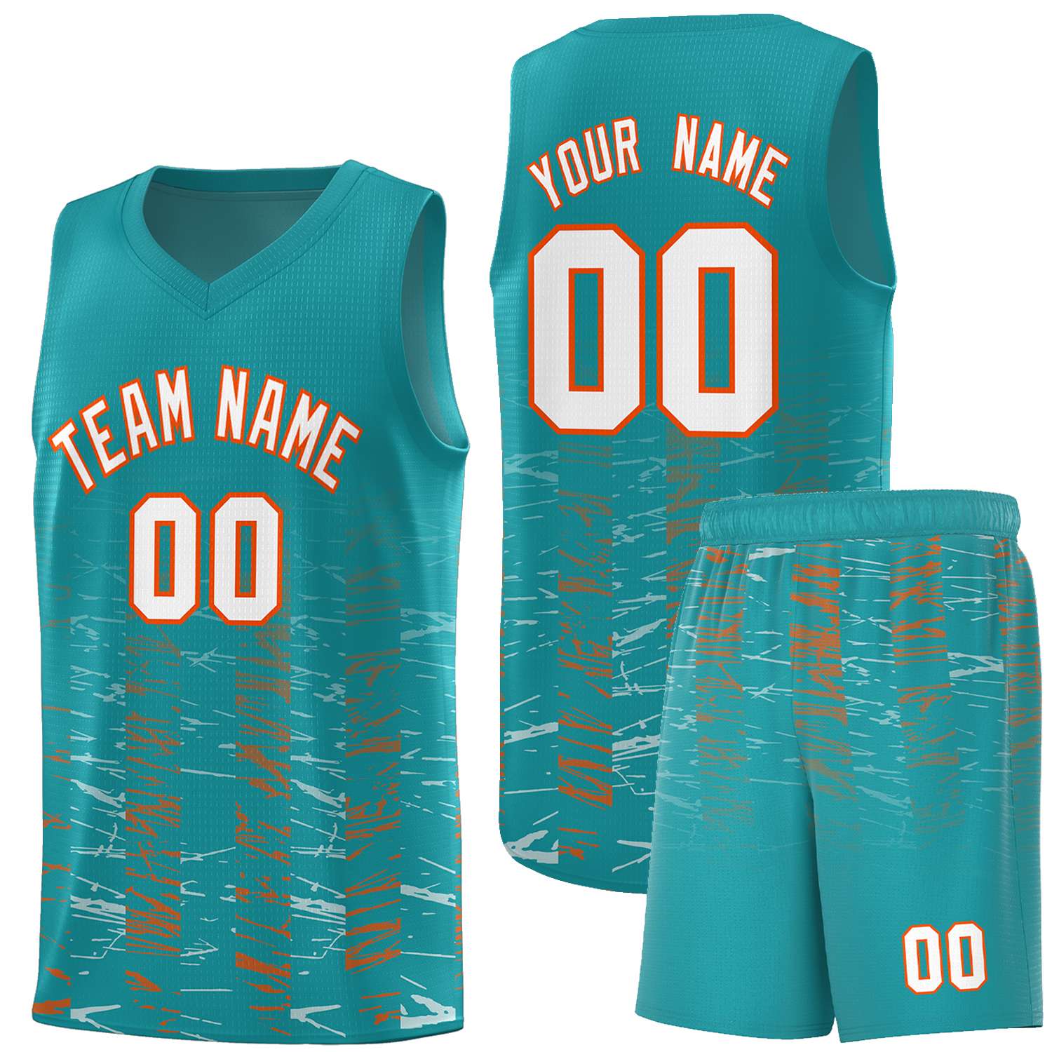 Custom Aqua White Personalized Scratches Pattern Sports Uniform Basketball Jersey