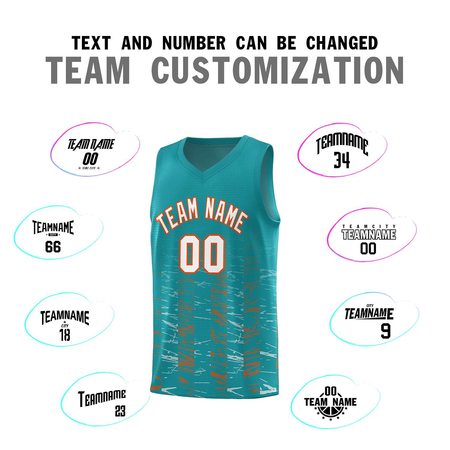 Custom Aqua White Personalized Scratches Pattern Sports Uniform Basketball Jersey