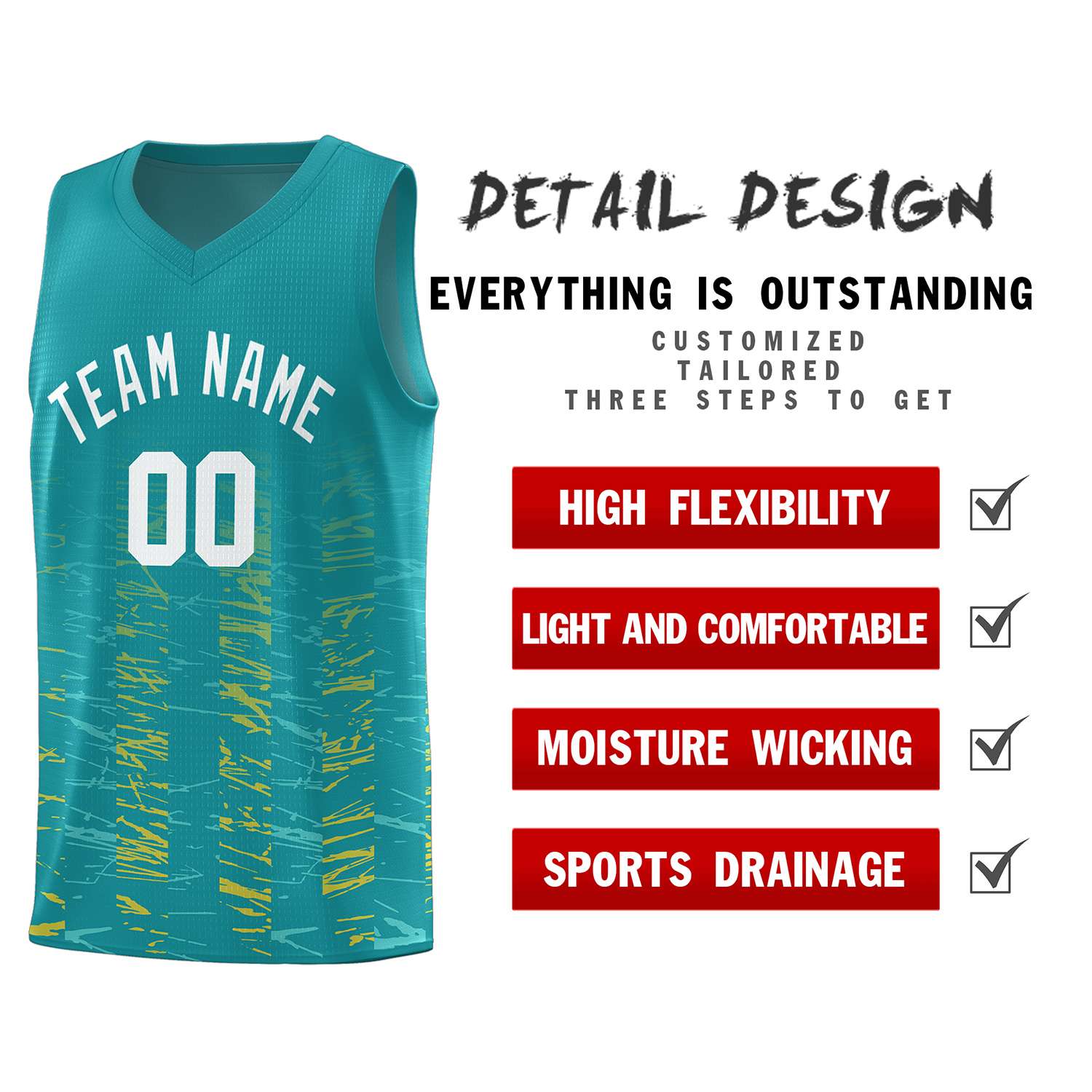 Custom Aqua White Personalized Scratches Pattern Sports Uniform Basketball Jersey