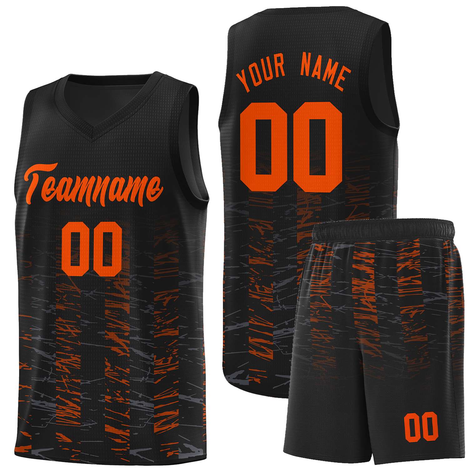 Custom Black Orange Personalized Scratches Pattern Sports Uniform Basketball Jersey