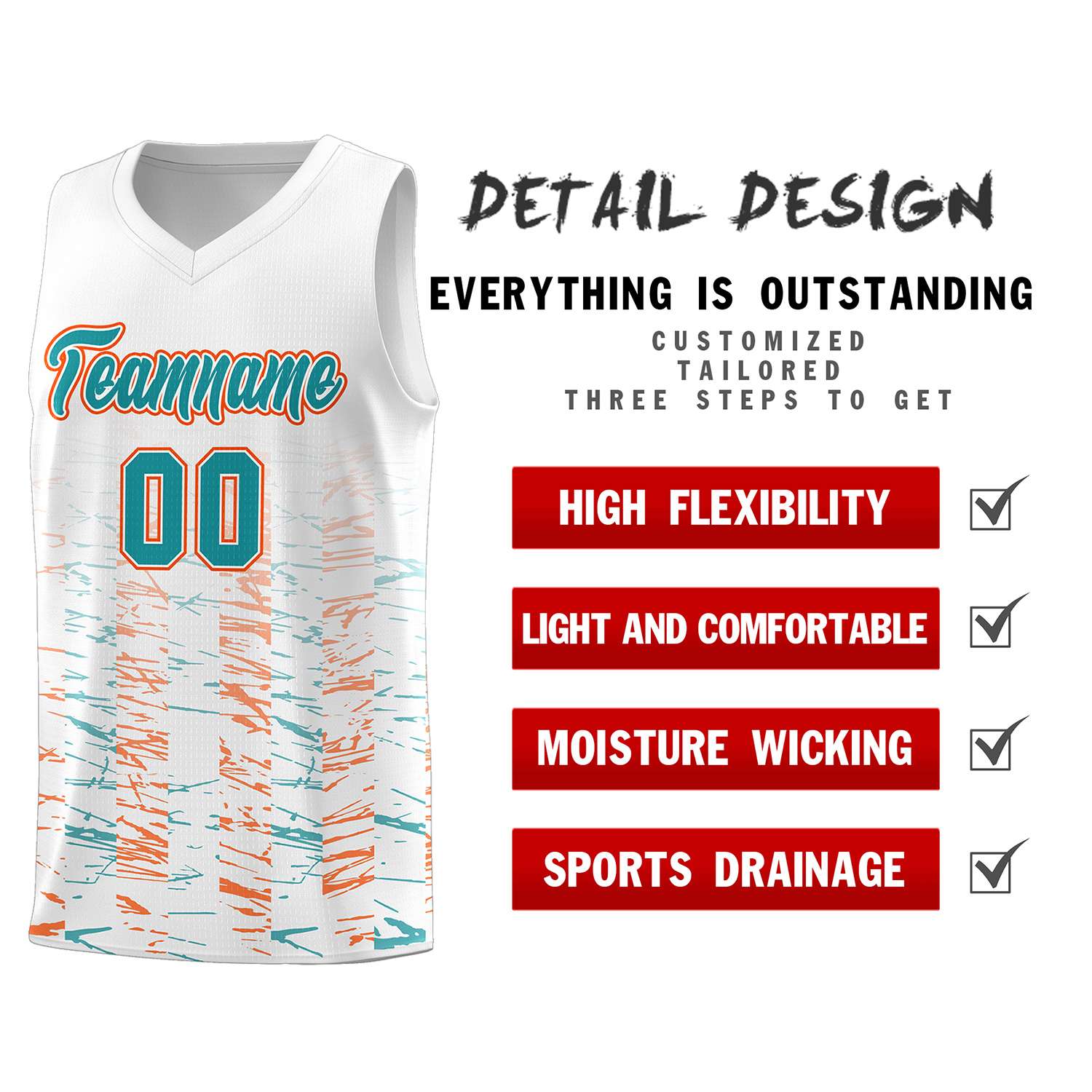 Custom White Aqua Personalized Scratches Pattern Sports Uniform Basketball Jersey