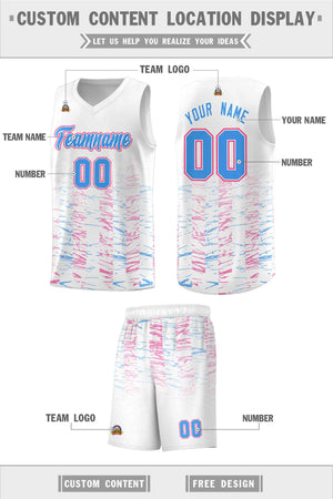 Custom White Powder Blue Personalized Scratches Pattern Sports Uniform Basketball Jersey