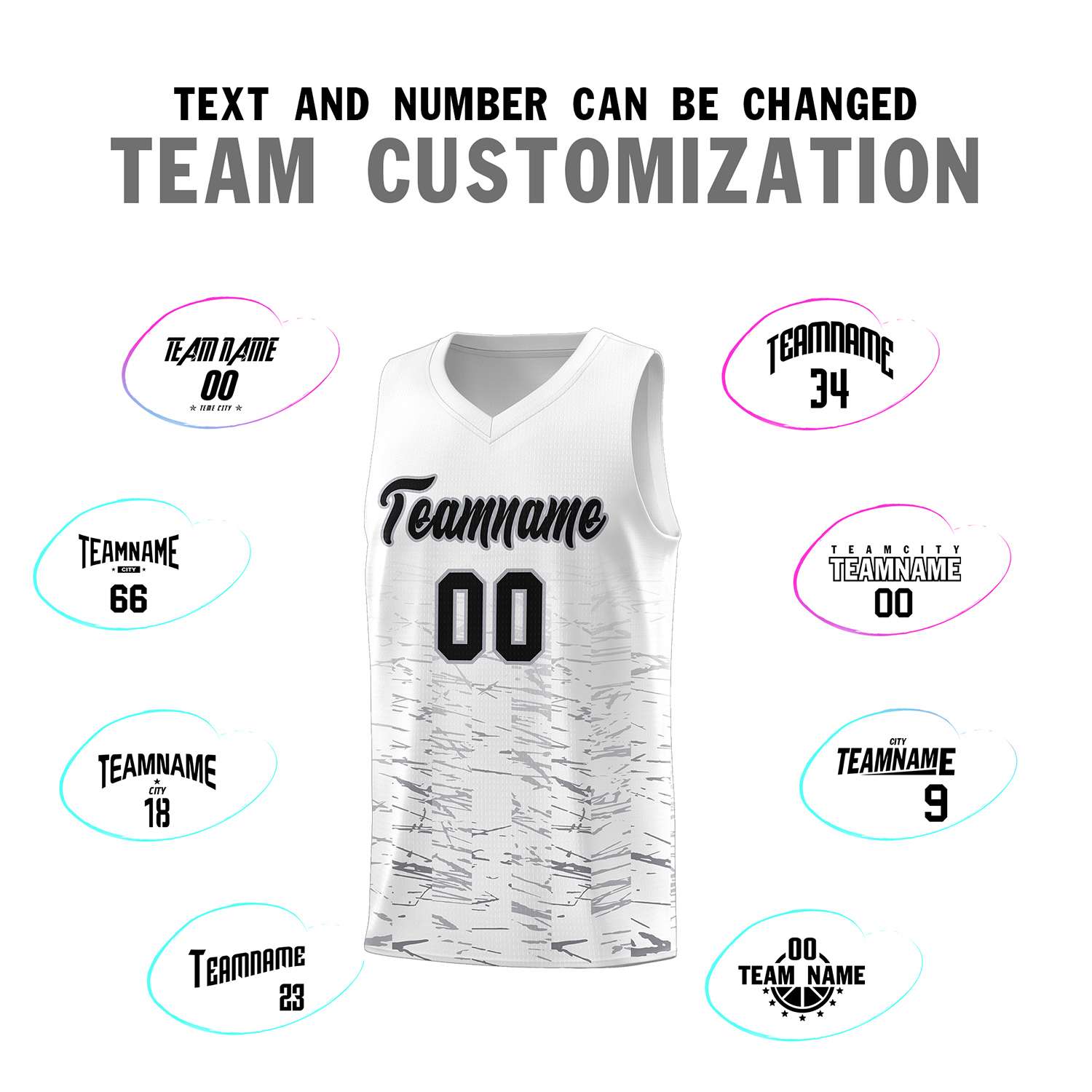 Custom White Black Personalized Scratches Pattern Sports Uniform Basketball Jersey