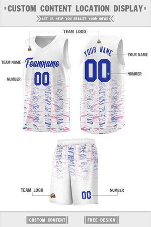 Custom White Royal Personalized Scratches Pattern Sports Uniform Basketball Jersey