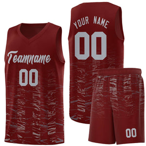 Custom Crimson Gray Personalized Scratches Pattern Sports Uniform Basketball Jersey