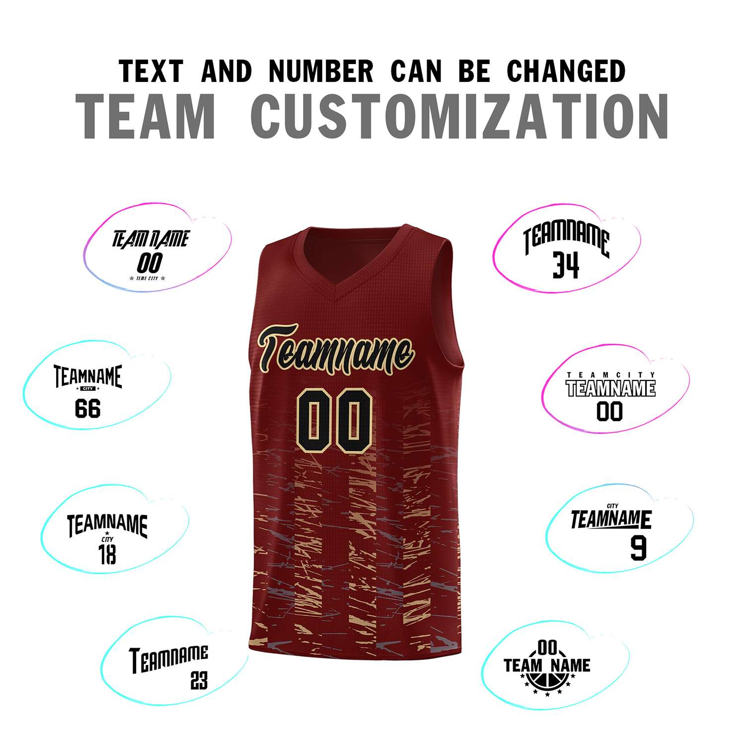 Custom Crimson Black Personalized Scratches Pattern Sports Uniform Basketball Jersey