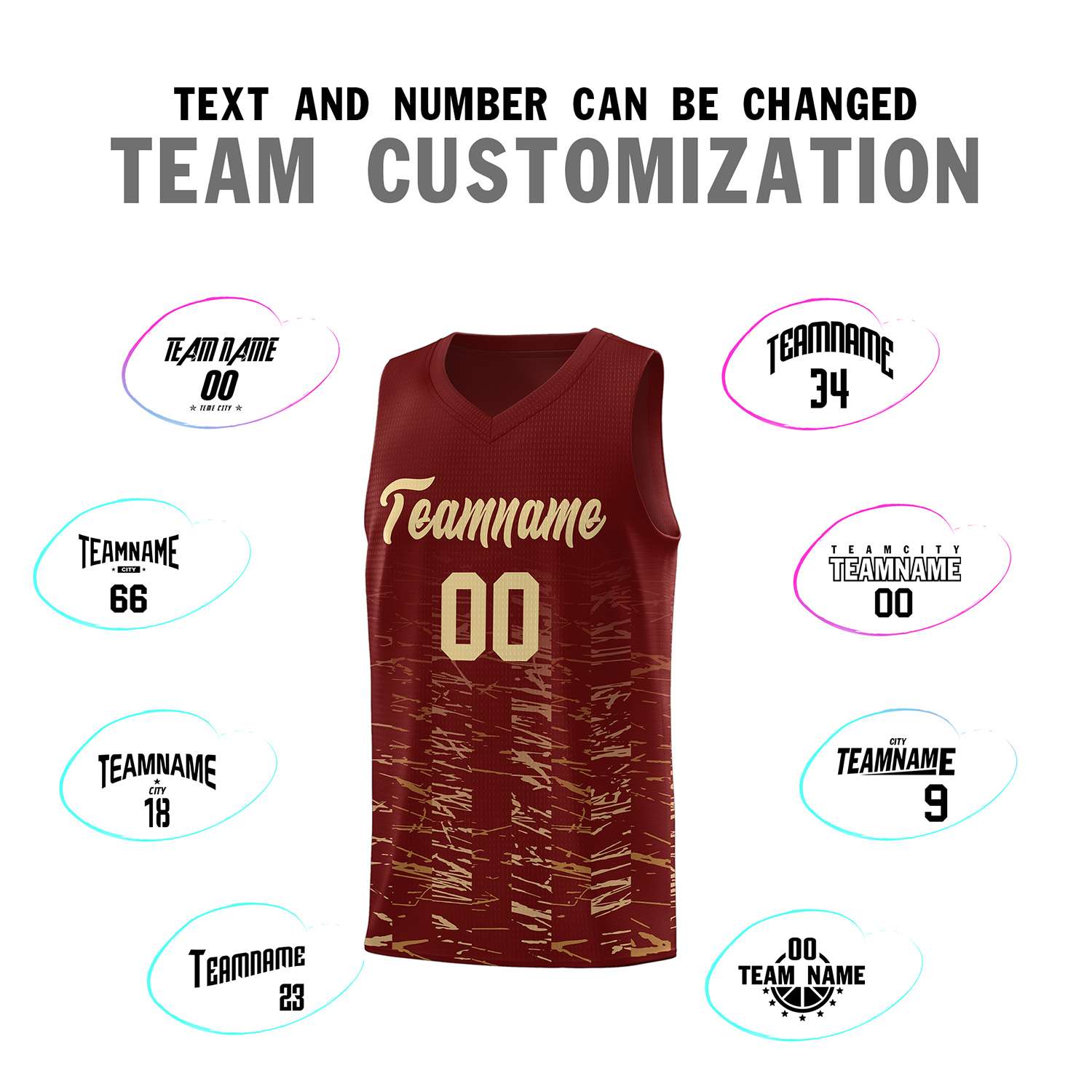 Custom Crimson Khaki Personalized Scratches Pattern Sports Uniform Basketball Jersey